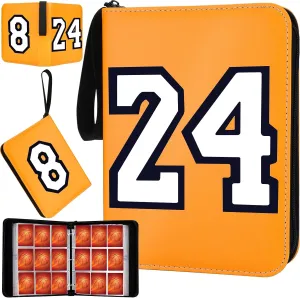 Basketball Card Binder 9 Pocket, #8#24 Sports Trading Card Holder with 50 Removable Sleeves Fits 900 Cards, Basketball Card Collection Album Storage Case Book Protectors for Kids Gift (Golden)