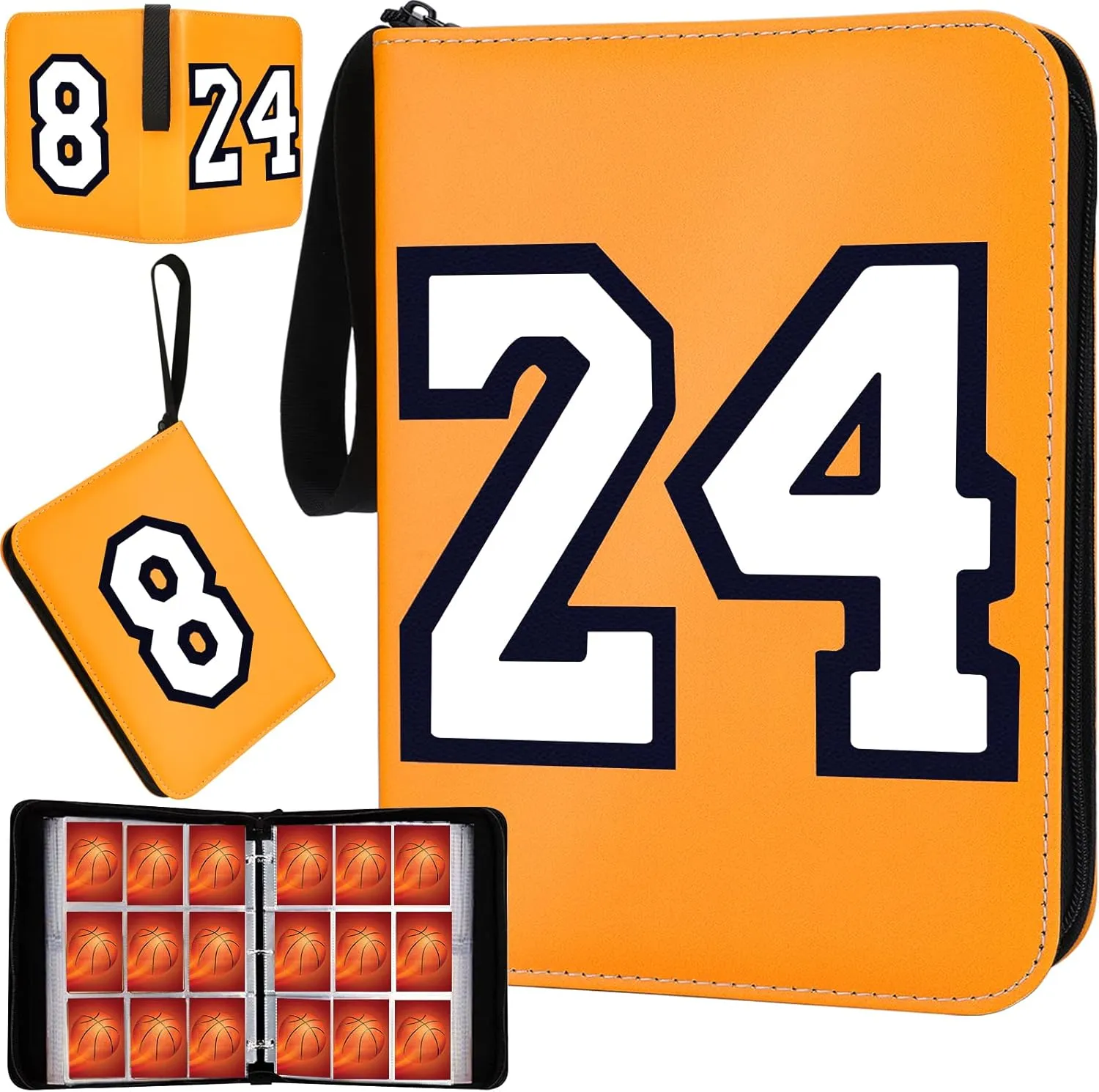 Basketball Card Binder 9 Pocket, #8#24 Sports Trading Card Holder with 50 Removable Sleeves Fits 900 Cards, Basketball Card Collection Album Storage Case Book Protectors for Kids Gift (Golden)