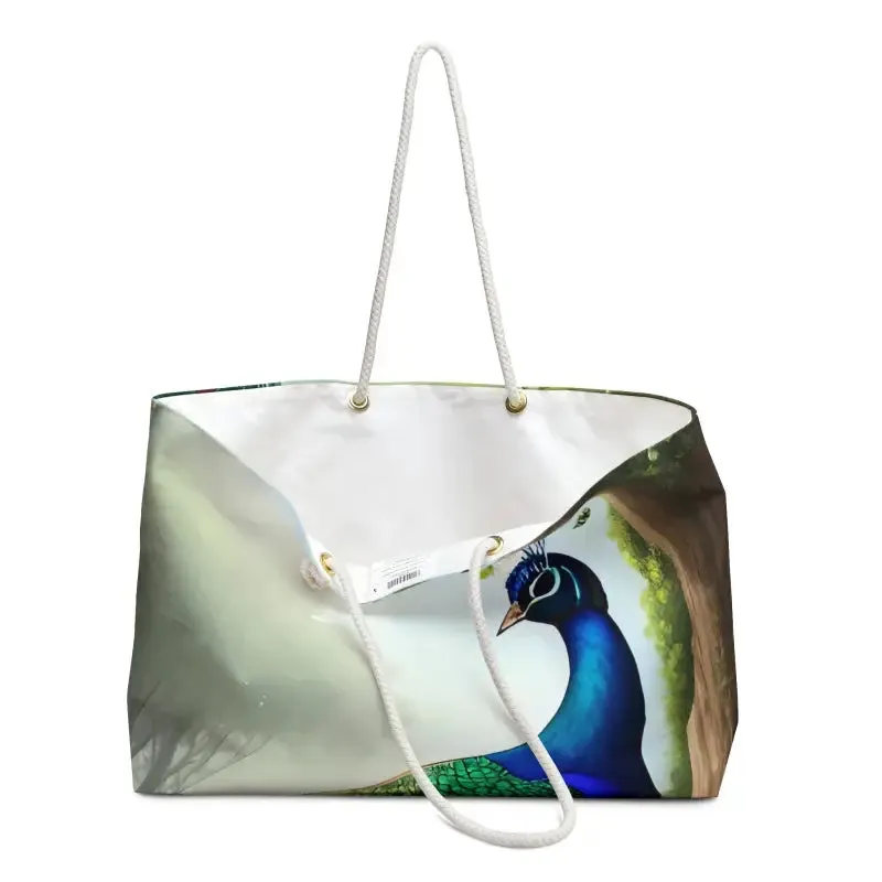 Beautiful Peacock Bird Oversized Polyester Weekender