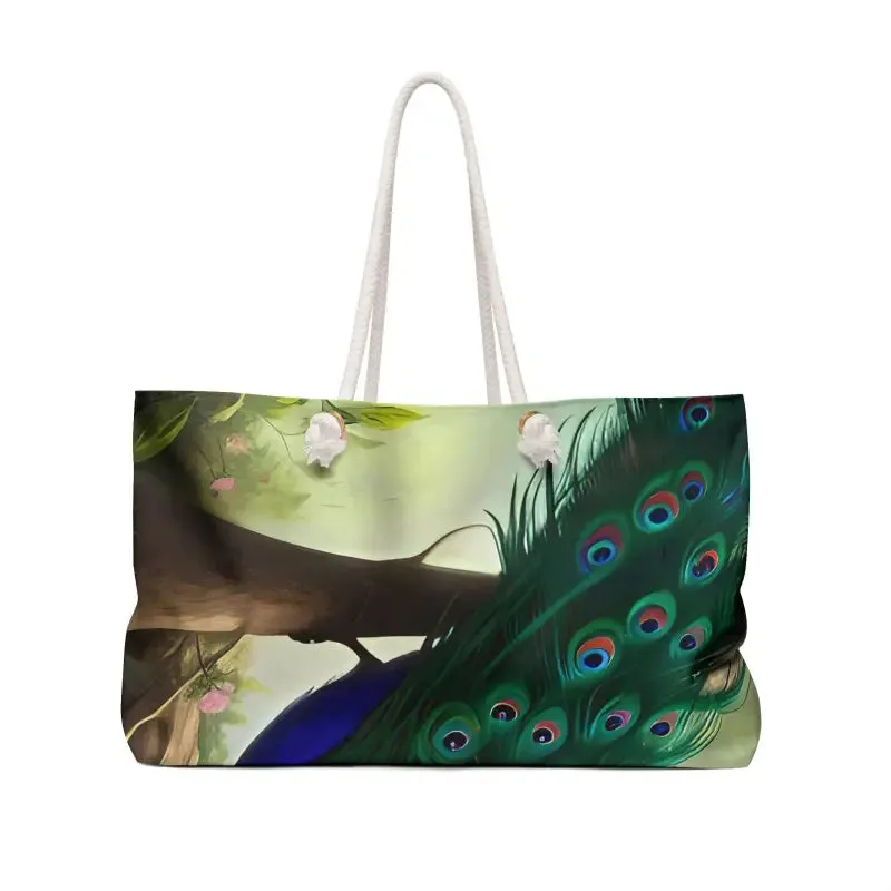 Beautiful Peacock Bird Oversized Polyester Weekender