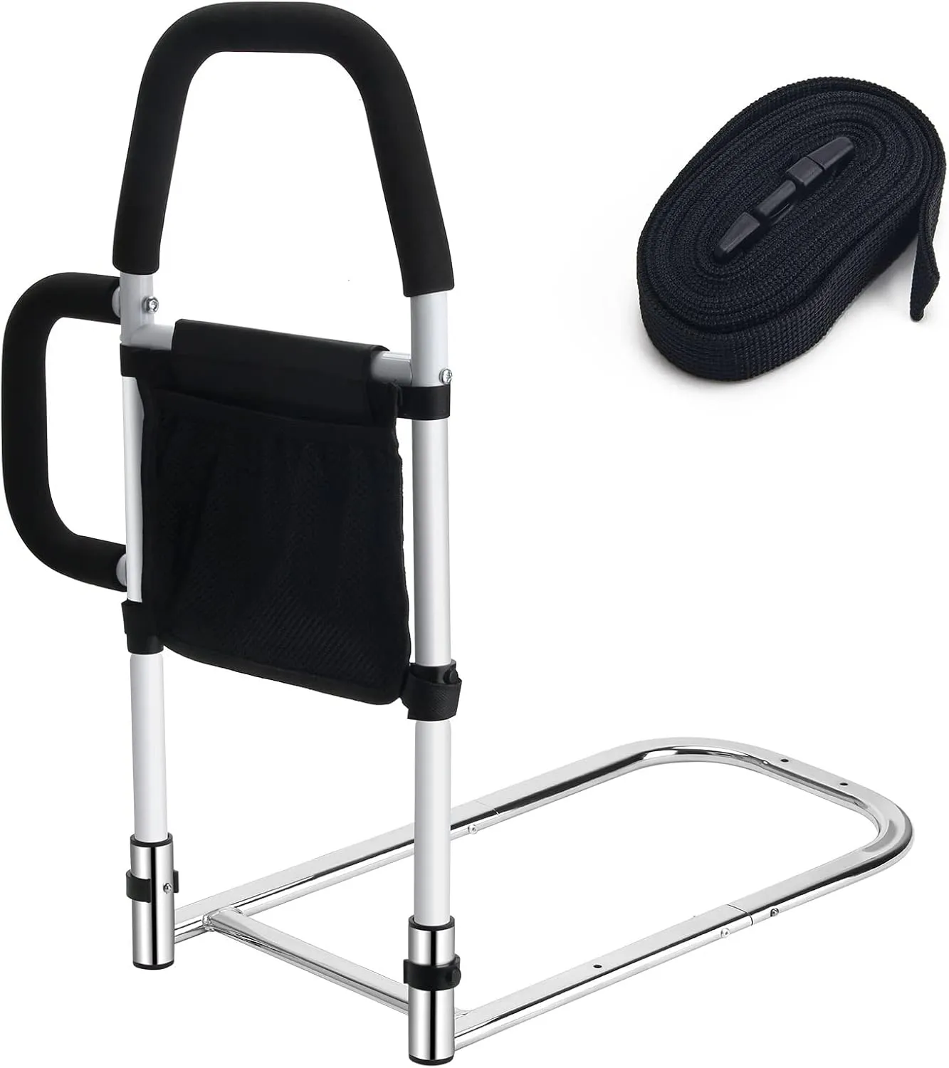 Bed Rails for Elderly Adults, Bed Assist Rails for Seniors with 2 Grab Bars & Storage Pocket & Fall Prevention Guard, Fits King, Queen, Full, Twin Bed, Support Up to 300lbs (Standard)