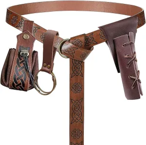 Belt Sword Frog Dagger Holder Holster Leather Coin Purse Waist Bag Medieval Knight Renaissance Pirate Halloween Costume Cosplay Accessory (Brown)