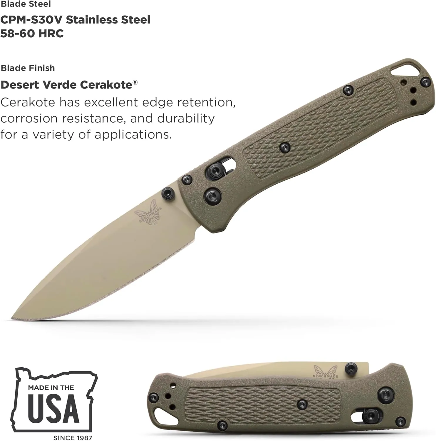 Benchmade - Bugout Folding Knife with Dark Olive Grivory Handle (535TN-11)
