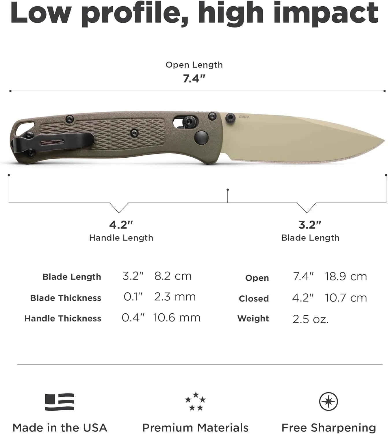 Benchmade - Bugout Folding Knife with Dark Olive Grivory Handle (535TN-11)