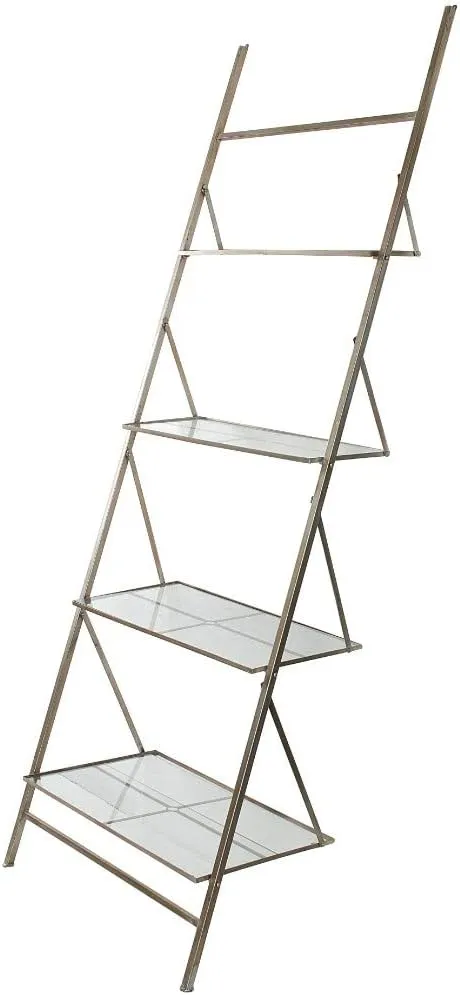 Benjara, Silver Benzara Ladder Storage Shelf with Glass Shelves