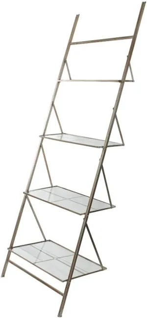 Benjara, Silver Benzara Ladder Storage Shelf with Glass Shelves