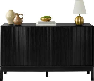 Best Choice Products 4-Door Modern Storage Cabinet, Buffet, Sideboard, Media Cabinet, Cupboard, Entryway Accent Storage Table, Bookcase w/Reed Panels and Adjustable Shelves – Black