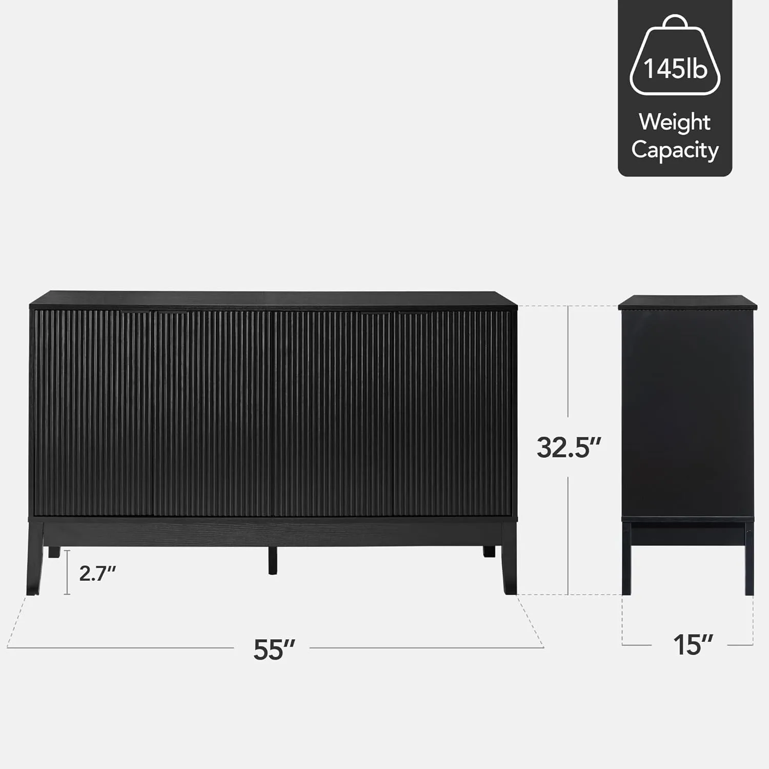 Best Choice Products 4-Door Modern Storage Cabinet, Buffet, Sideboard, Media Cabinet, Cupboard, Entryway Accent Storage Table, Bookcase w/Reed Panels and Adjustable Shelves – Black