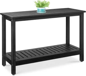 Best Choice Products 48in 2-Shelf Eucalyptus Wooden Console Table Indoor Outdoor Multifunctional Buffet Bar Storage Organizer w/Foot Sliders - Black