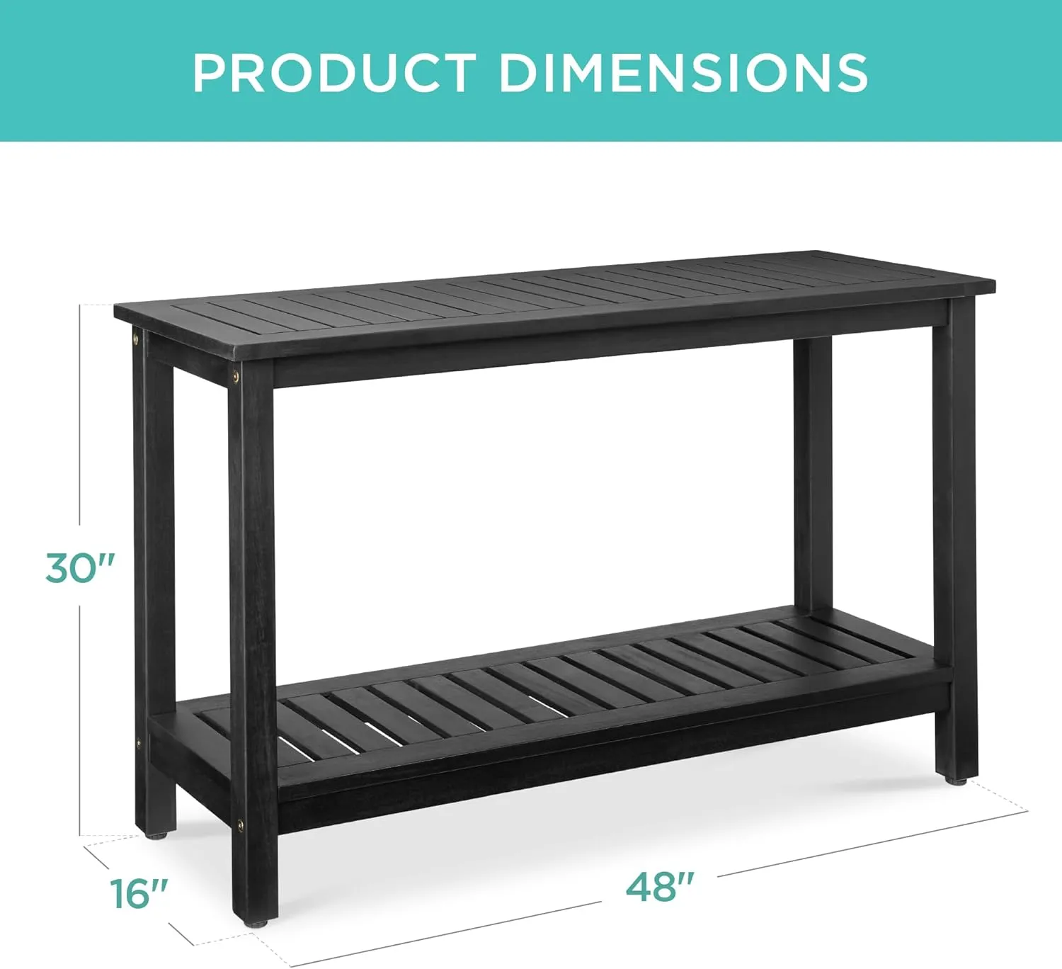 Best Choice Products 48in 2-Shelf Eucalyptus Wooden Console Table Indoor Outdoor Multifunctional Buffet Bar Storage Organizer w/Foot Sliders - Black