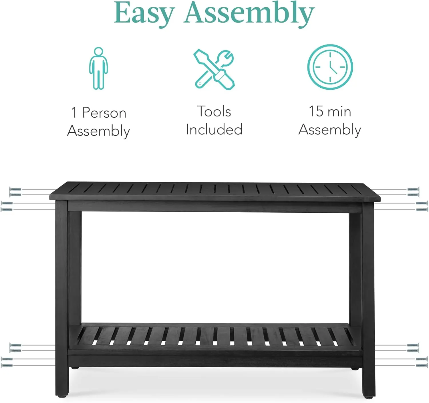 Best Choice Products 48in 2-Shelf Eucalyptus Wooden Console Table Indoor Outdoor Multifunctional Buffet Bar Storage Organizer w/Foot Sliders - Black