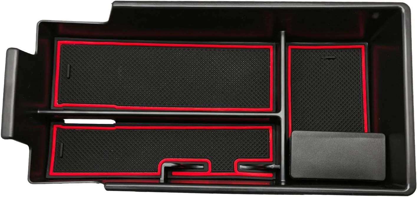 BestEvMod Center Console Organizer Tray Compatible with Chevy Blazer EV 2025 2024 2023 Interior Accessories Armrest Storage Box ABS Material with PVC Trim & Removable Coin Holder (Red)