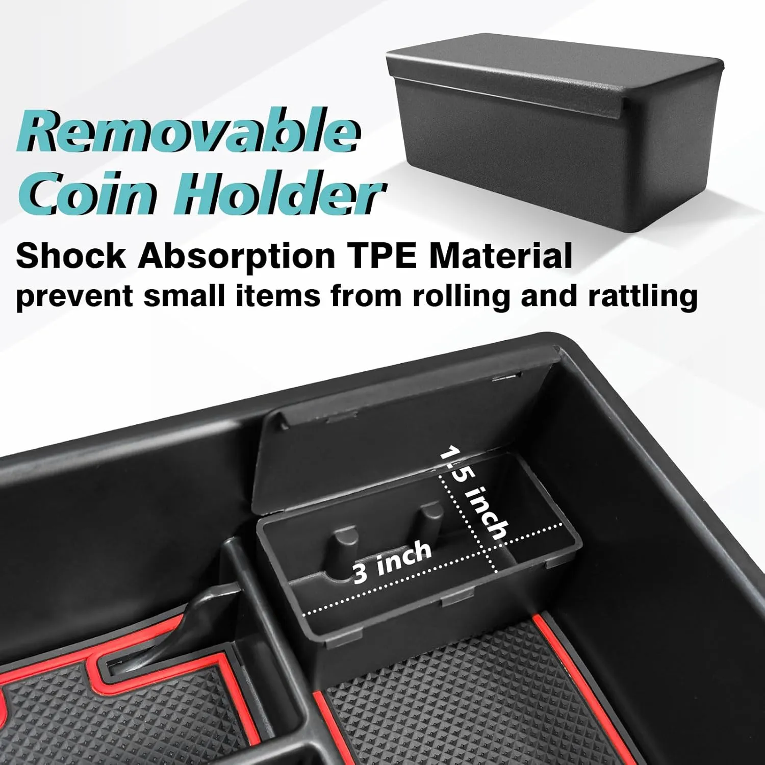 BestEvMod Center Console Organizer Tray Compatible with Chevy Blazer EV 2025 2024 2023 Interior Accessories Armrest Storage Box ABS Material with PVC Trim & Removable Coin Holder (Red)