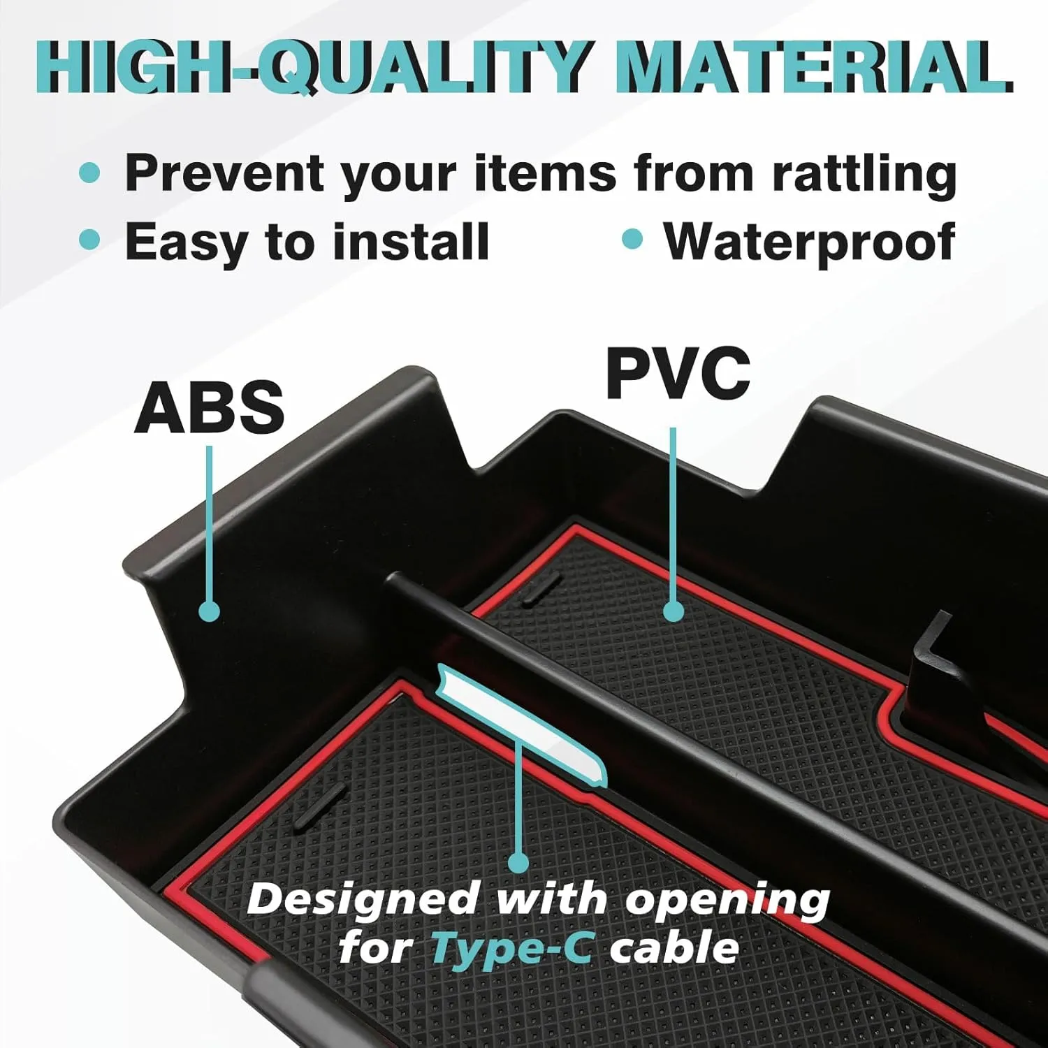 BestEvMod Center Console Organizer Tray Compatible with Chevy Blazer EV 2025 2024 2023 Interior Accessories Armrest Storage Box ABS Material with PVC Trim & Removable Coin Holder (Red)