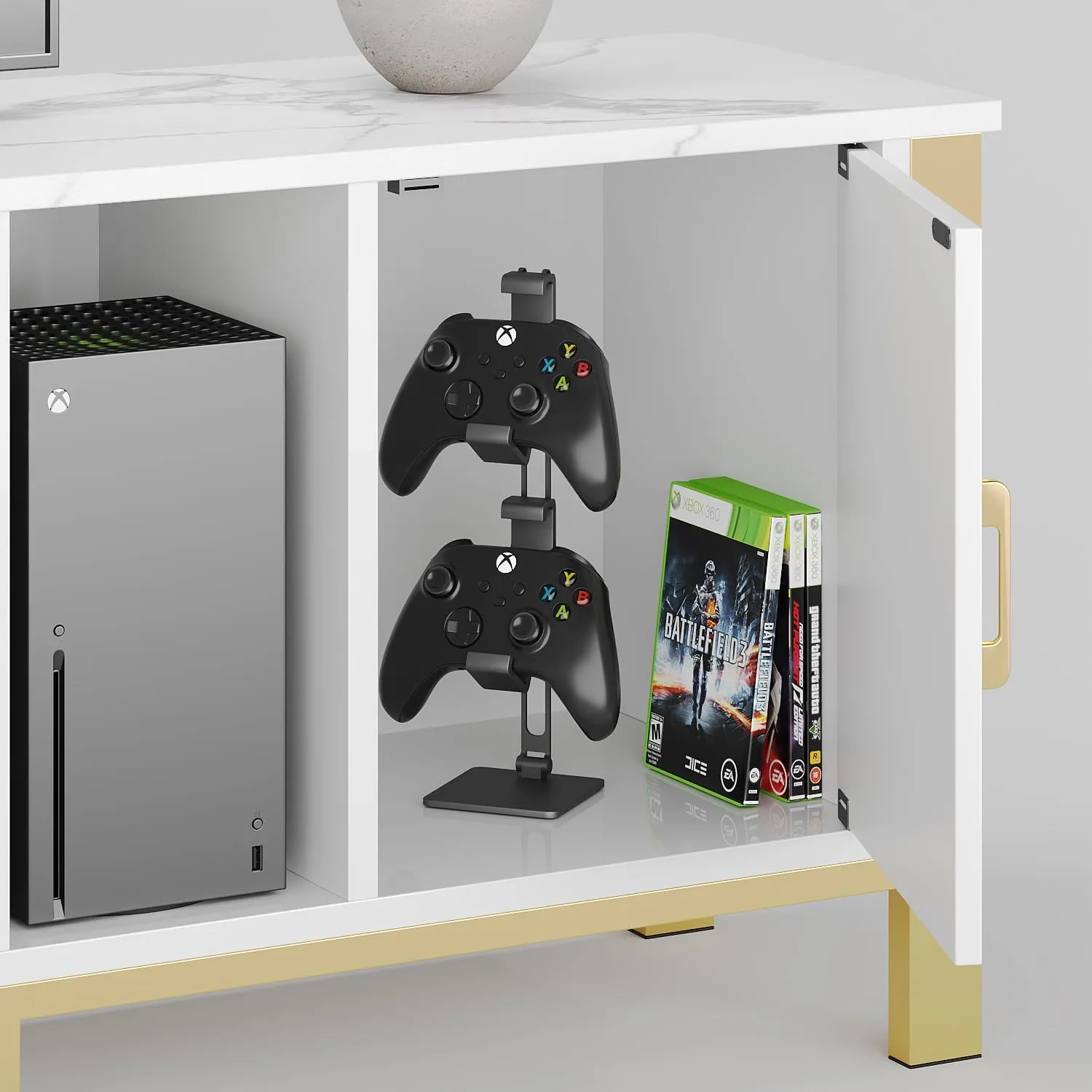 Bestier TV Stand for 75/80/85 inch TVs, LED Gaming Entertainment Center, Media Console with Glass Shelves for Living Room, 2 Storage Drawers & Cabinets for Bedroom, White Glossy