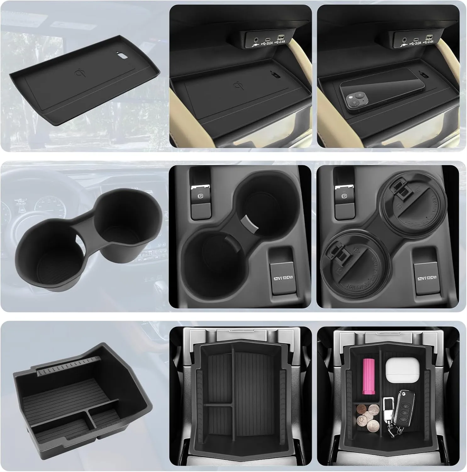 BIBIBO for 2025 Subaru Forester Center Console Organizer 2025 Subaru Forester Console Armrest Tray Cup Holder  Wireless Charging Mat 2025 Forester Insert Organizer 2025 Subaru Forester Accessories