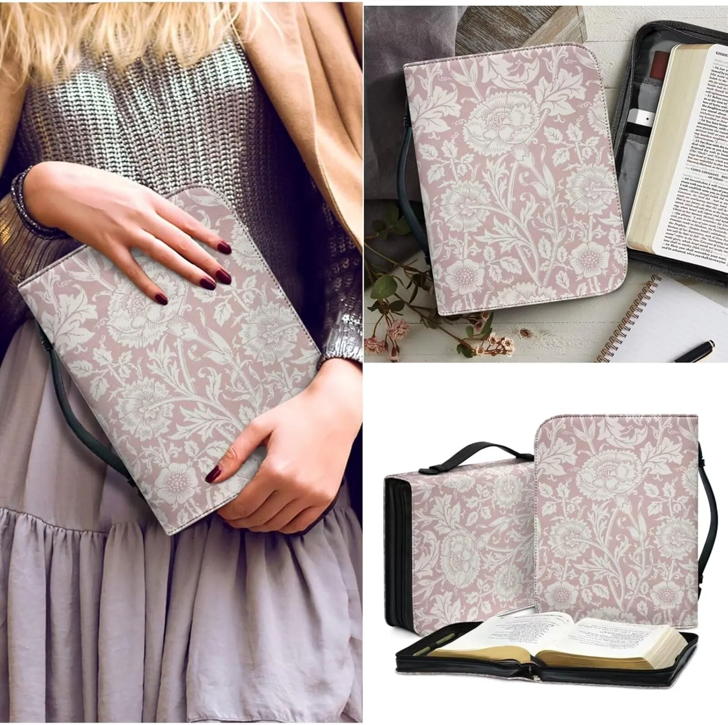 Bible Case for Women Bible Cover Christian Print PU Bible Bag with Bookmark Bible Carrying Case Bible Cover Case