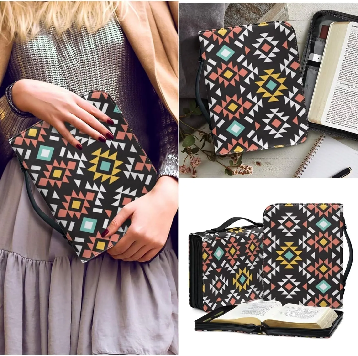 Bible Case for Women Bible Cover Christian Print PU Bible Bag with Bookmark Bible Carrying Case Bible Cover Case