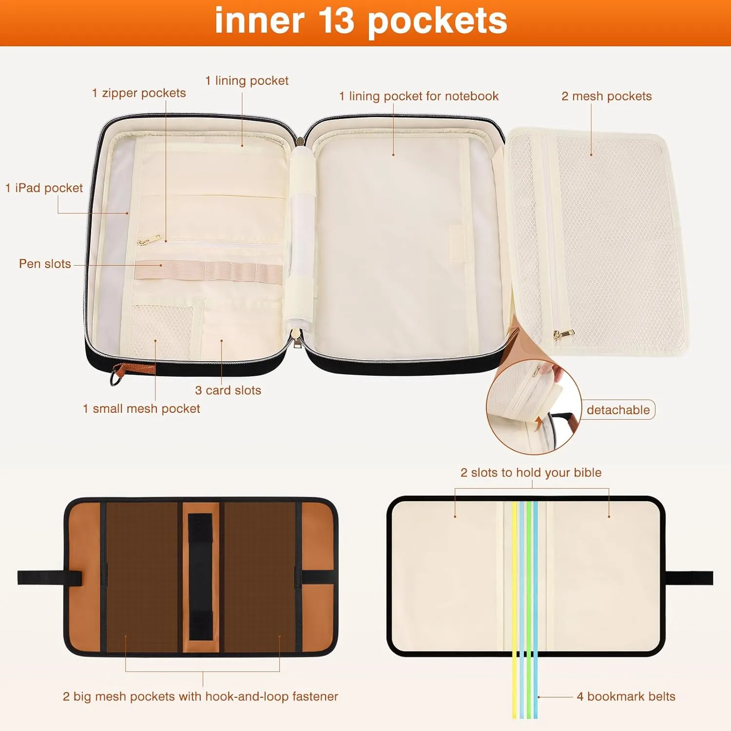 Bible Case with Holder, Extra Large Covers for Girls, Detachable Shoulder Strap, Leather Bible Study Bag