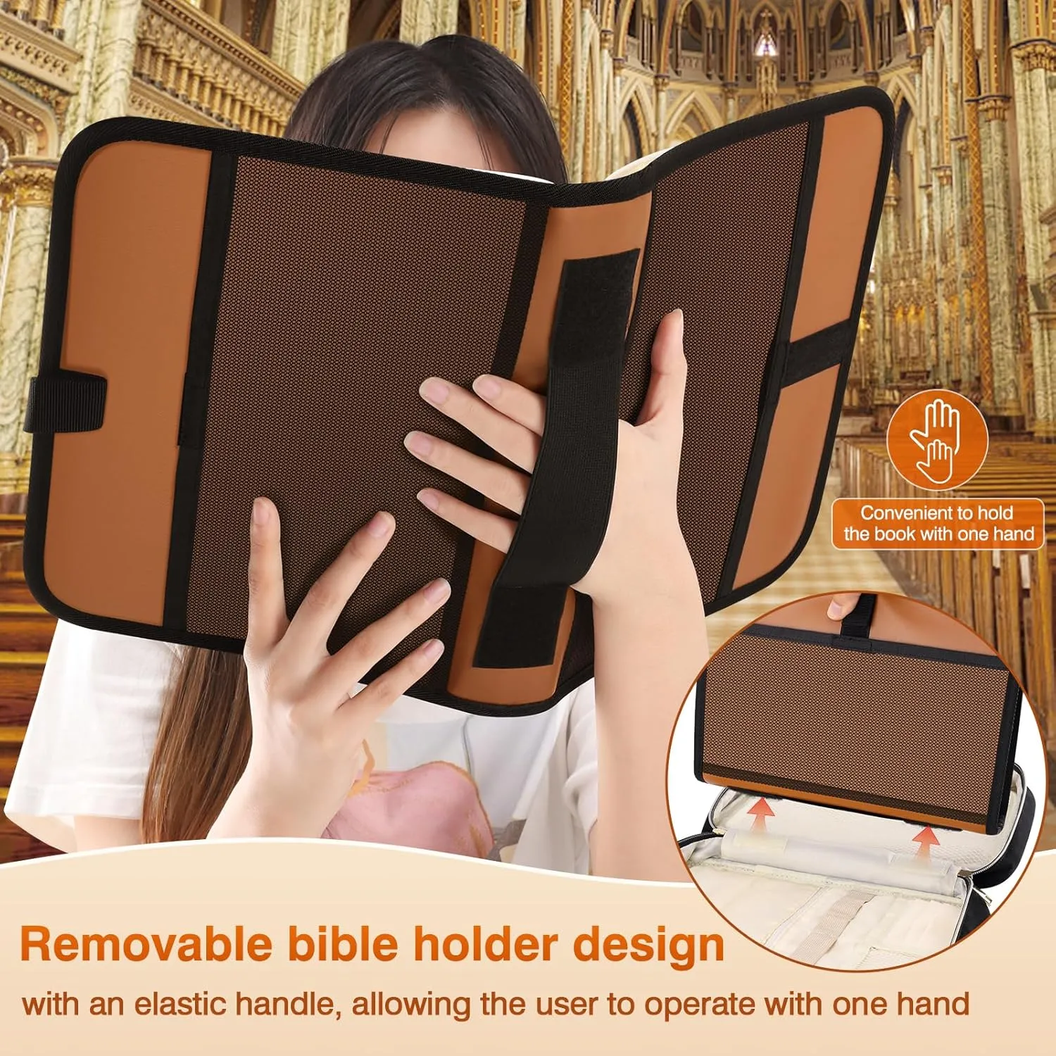 Bible Case with Holder, Extra Large Covers for Girls, Detachable Shoulder Strap, Leather Bible Study Bag