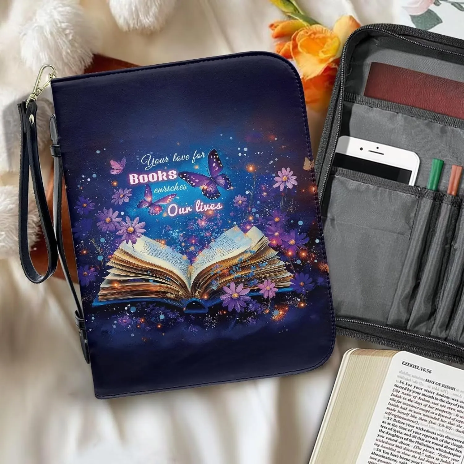 Bible Cover Carrying Book Case Church Bag Bible Protective with Handle and Ribbon Gift for Lady Men L-2XL