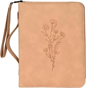 Bible Cover case Woman with Detachable Wristband, Flower Bible Cover, PU Leather Large Size Bible Bag, Durable Bible Carrying Case Detachable Wristband, Ideal Gift for Women and Men (Brown)
