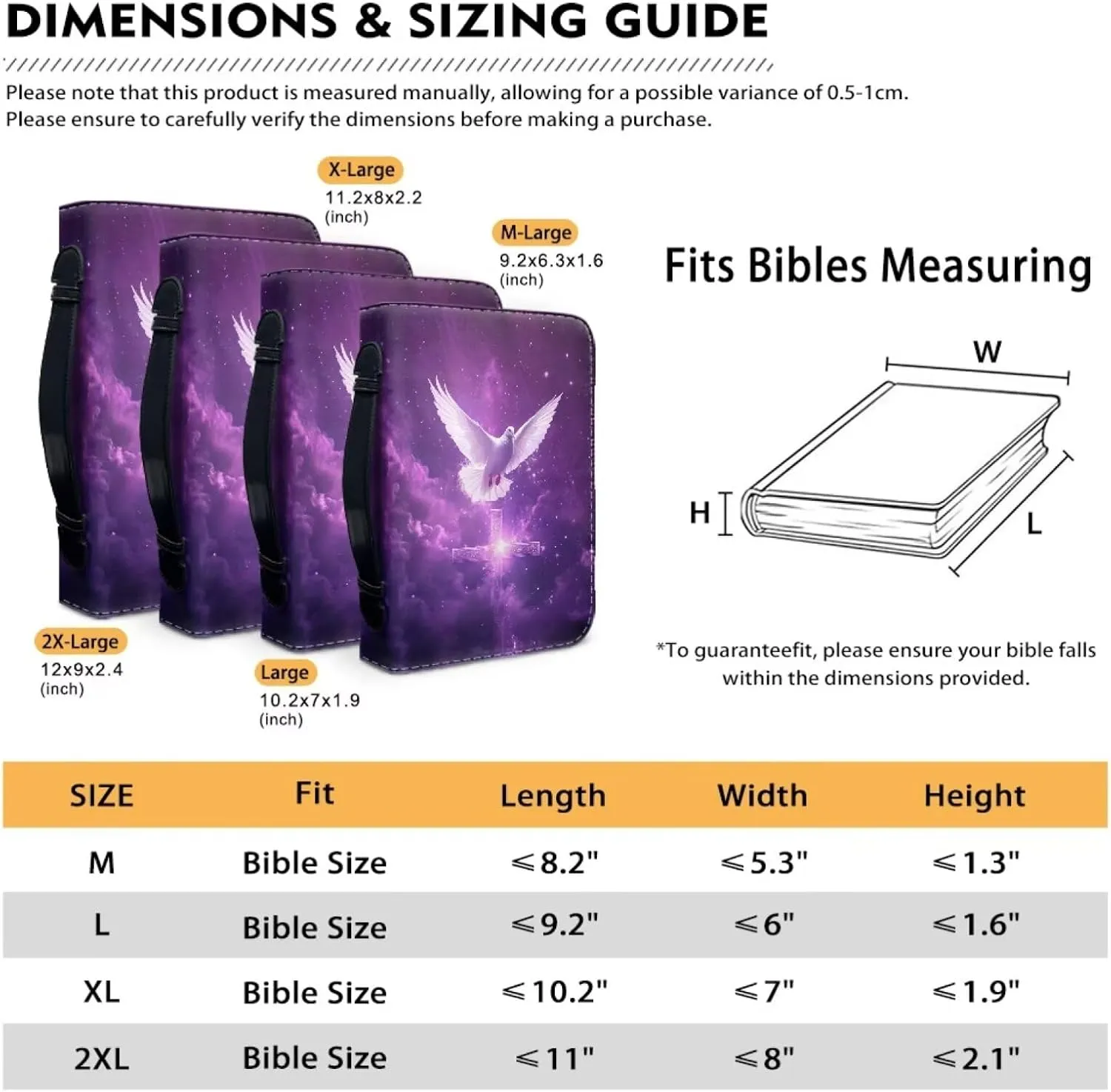 Bible Covers Case for Women Girls, Bible Lightweight Storage Bag Book Case with Handle Easy to Carry Bible Carrier for Travel Hiking Worship,Purple Starry Dove Cross