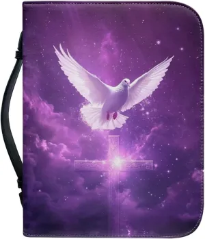 Bible Covers Case for Women Girls, Bible Lightweight Storage Bag Book Case with Handle Easy to Carry Bible Carrier for Travel Hiking Worship,Purple Starry Dove Cross