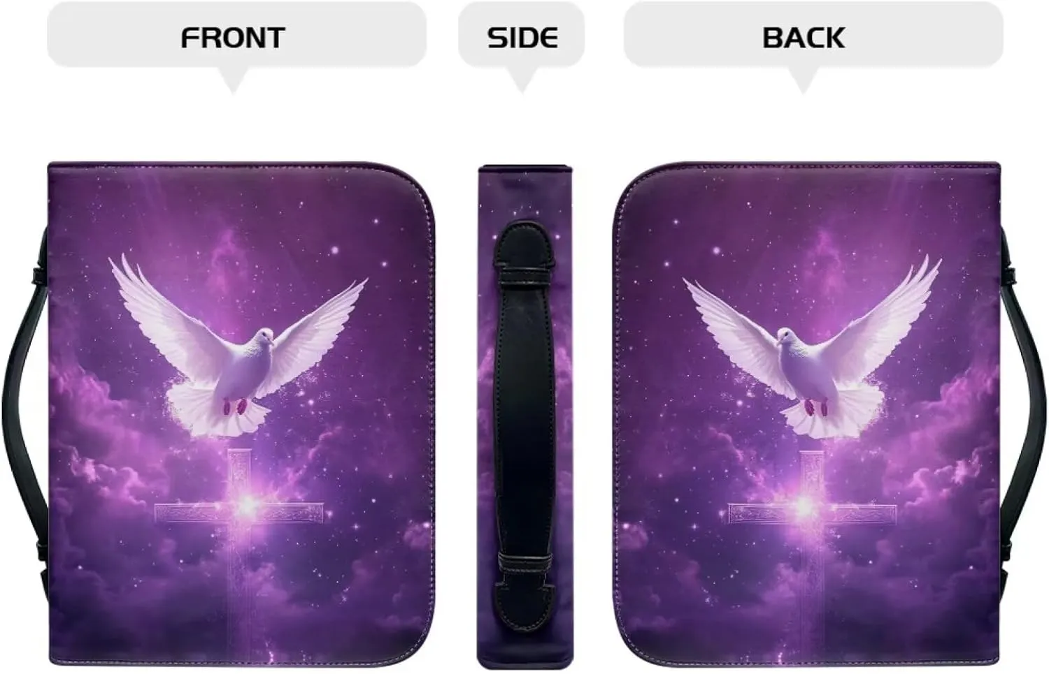 Bible Covers Case for Women Girls, Bible Lightweight Storage Bag Book Case with Handle Easy to Carry Bible Carrier for Travel Hiking Worship,Purple Starry Dove Cross