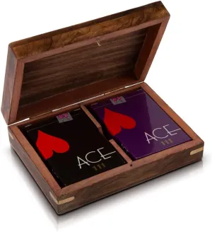 Birthday Gift Ideas Handcrafted Classic Wooden Playing Card Holder Deck Box Storage Case Organizer With 2 Sets of Premium Quality 'Ace' Playing Cards Anniversary Housewarming Gifts Men Women