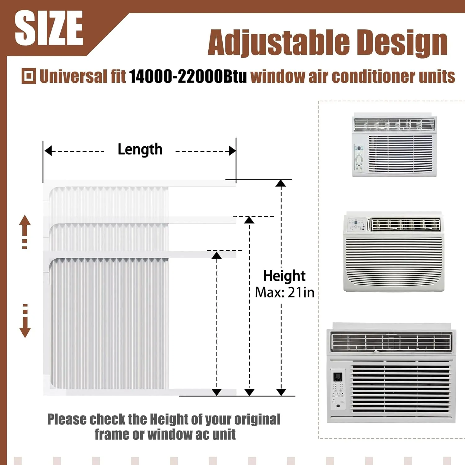 BJADE'S Window Air Conditioner Side Panels with Adjustable Frame Size Suitable for Different Window AC Unit 14,000-22,000Btu,AC Side Panel Seal Kit,Room AC Accordion Filler Curtain Replacement Kit.