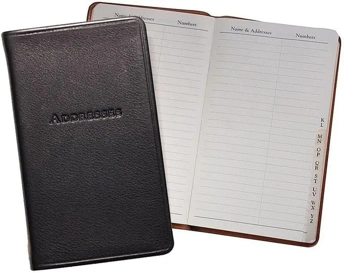 Black 5-inch Pocket Address Book in Traditional Calfskin Leather by Graphic Image - 3x5
