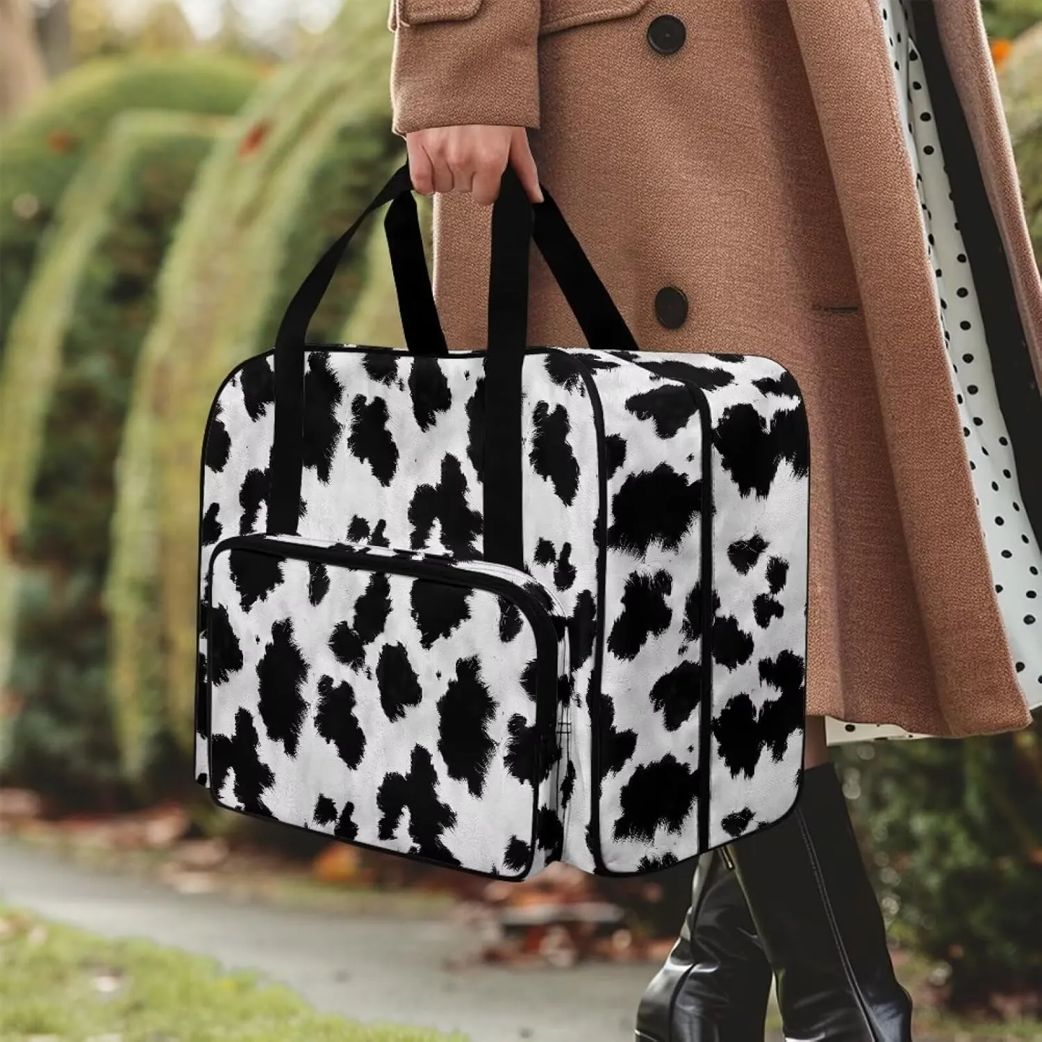 Black And White Cow Sewing Machine Case Tote, Travel Case Tote Bag for Sewing Machine, Universal Sewing Box Storage Bag for Most Standard Size Sewing Machine