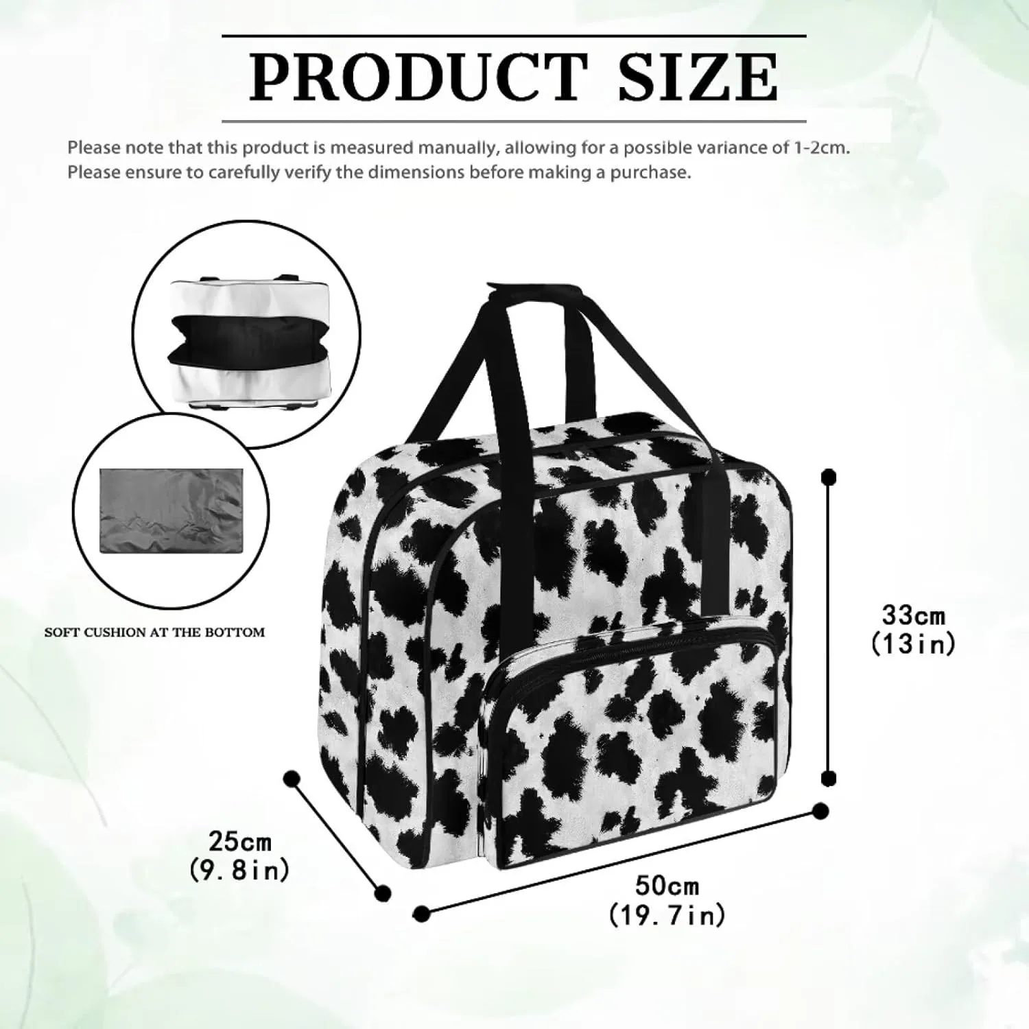 Black And White Cow Sewing Machine Case Tote, Travel Case Tote Bag for Sewing Machine, Universal Sewing Box Storage Bag for Most Standard Size Sewing Machine