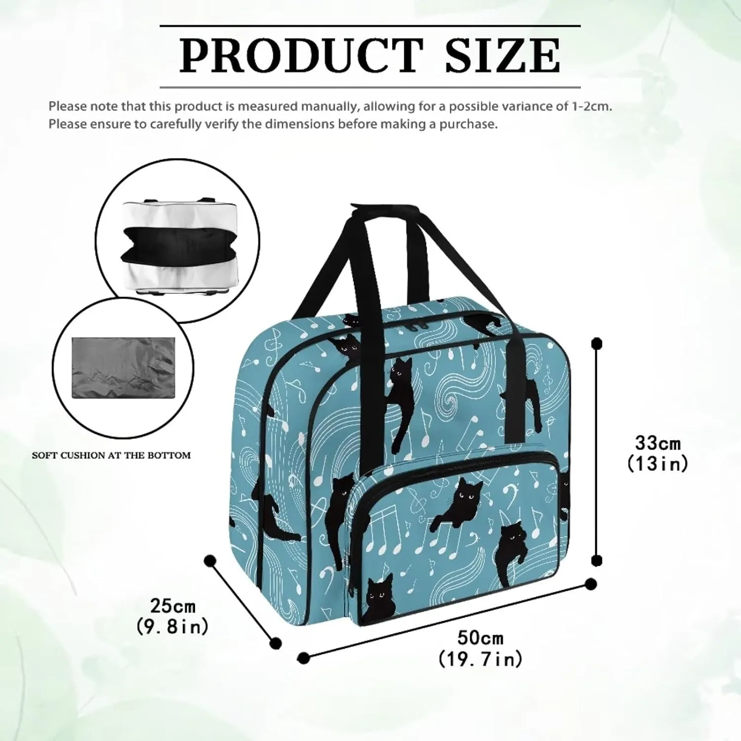 Black Cat Note Sewing Machine Carrying Case for Most Standard Sewing Machine, Portable Travel Tote Bag with Compartments and Pockets for Sewing Supplies