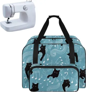 Black Cat Note Sewing Machine Carrying Case for Most Standard Sewing Machine, Portable Travel Tote Bag with Compartments and Pockets for Sewing Supplies