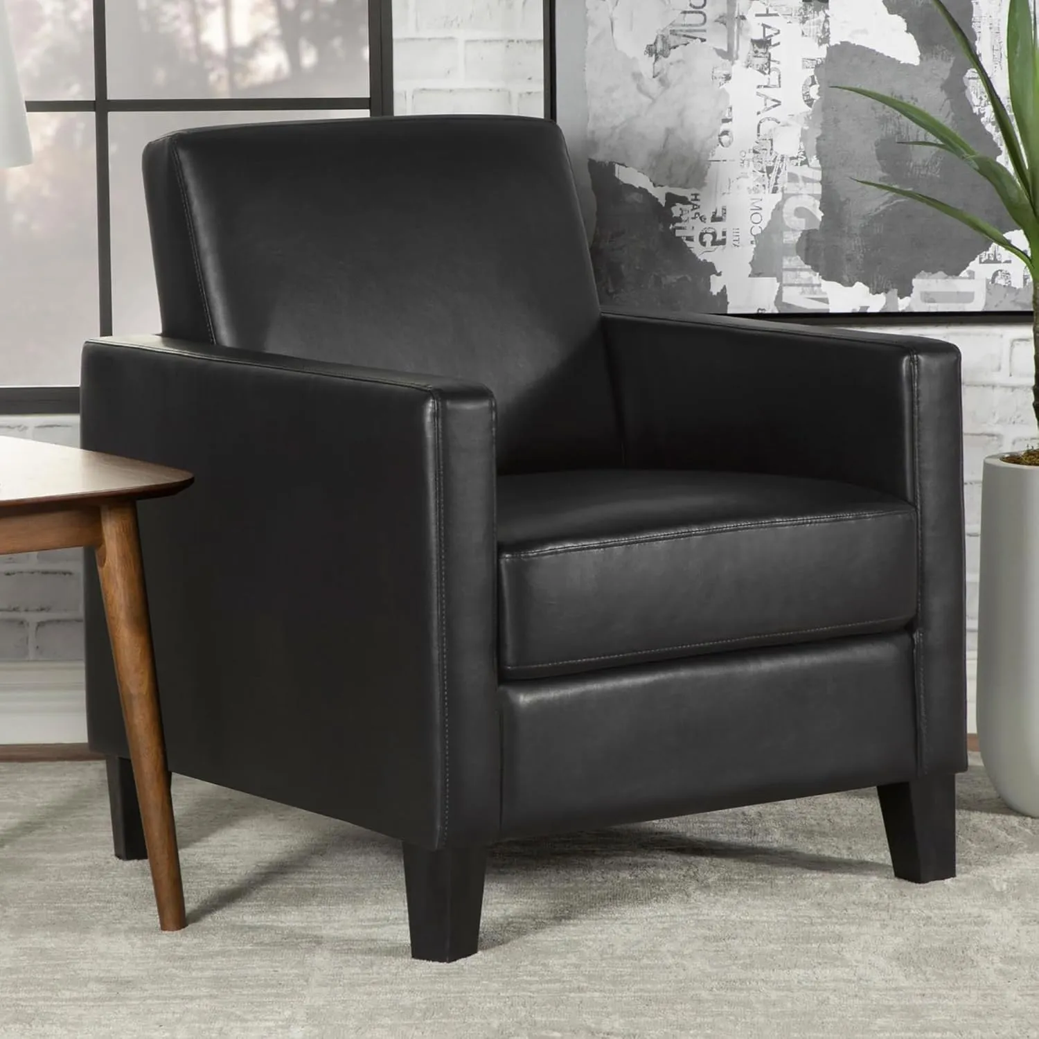 Black Upholstered Accent Chair with Removable Cushion and Track Arms, Contemporary Design for Modern Living Spaces