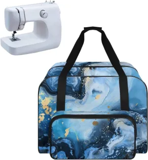 Blue Marble Sewing Machine Carrying Case with Storage Pockets, Universal Tote Bag with Bottom Pad Compatible with Most Standard Singer, Brother