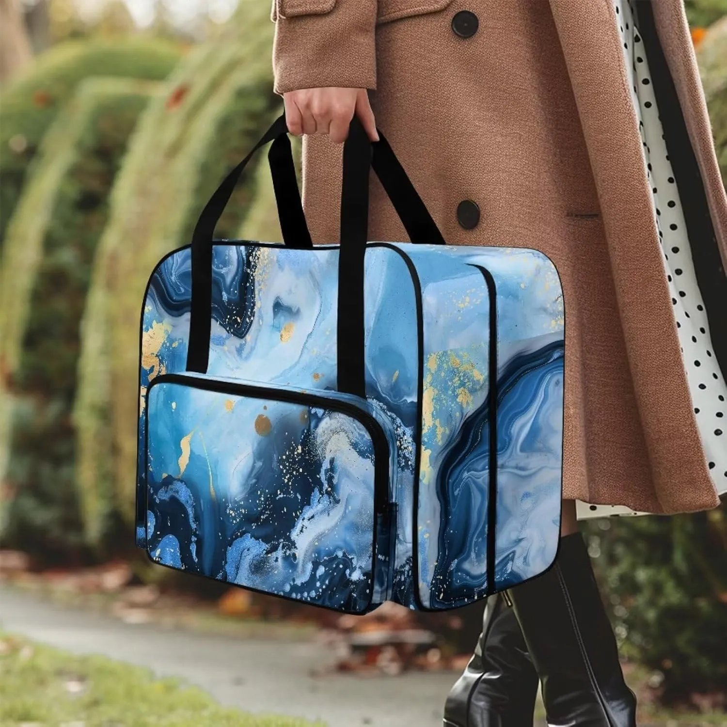 Blue Marble Sewing Machine Carrying Case with Storage Pockets, Universal Tote Bag with Bottom Pad Compatible with Most Standard Singer, Brother