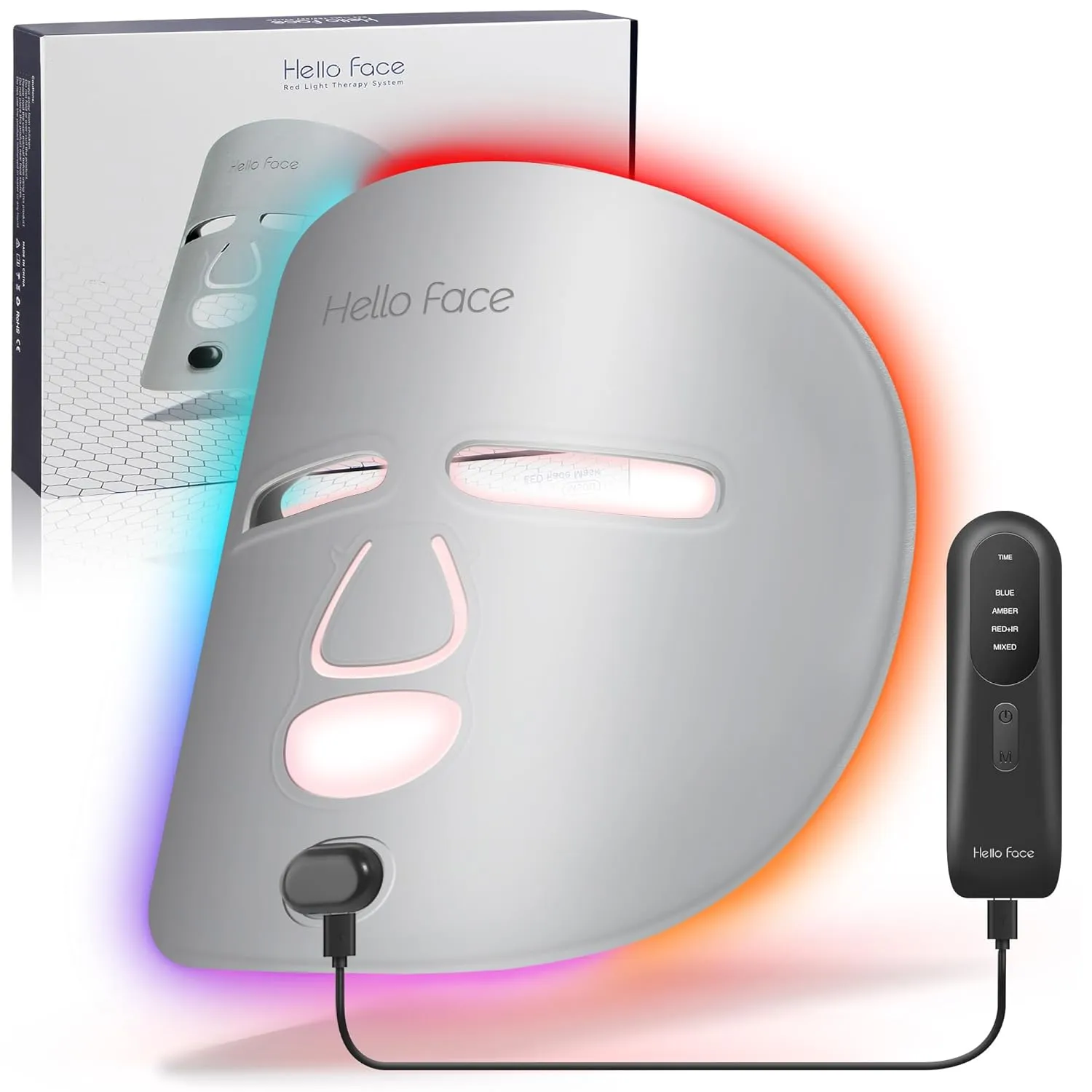 Blue Red Light Therapy Mask for Face, Red   Infrared Light Therapy Mask for Face, 4 Modes LED Face Mask Skincare at Home, Grey