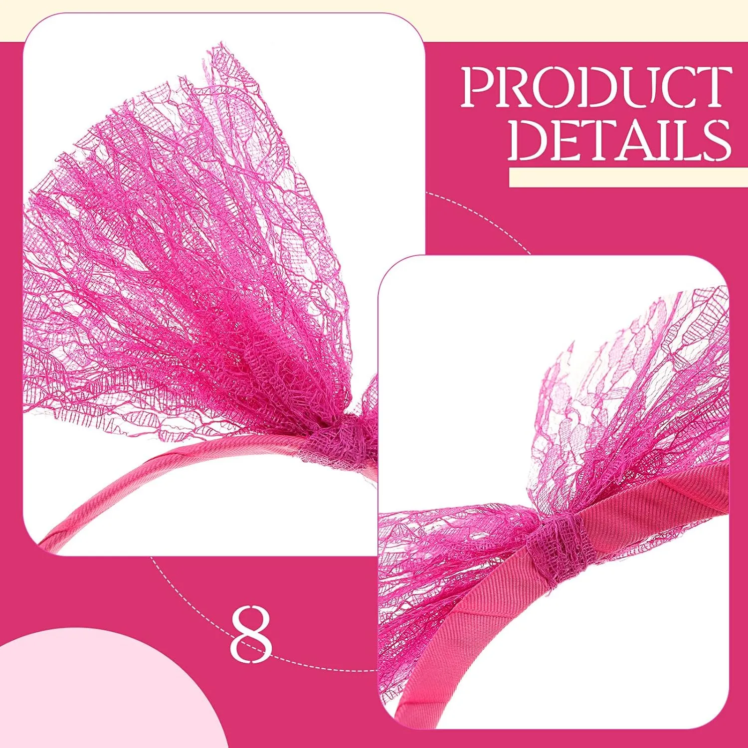 Blulu Set of 8 80's Lace Headband with Bow for Women 80s Hair Accessories Costume for Retro Fancy 80s Clothing Theme Party (Vivid Color)