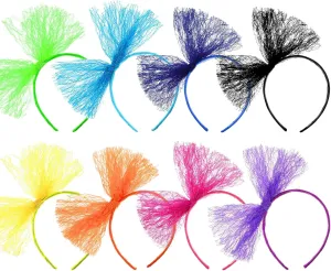 Blulu Set of 8 80's Lace Headband with Bow for Women 80s Hair Accessories Costume for Retro Fancy 80s Clothing Theme Party (Vivid Color)