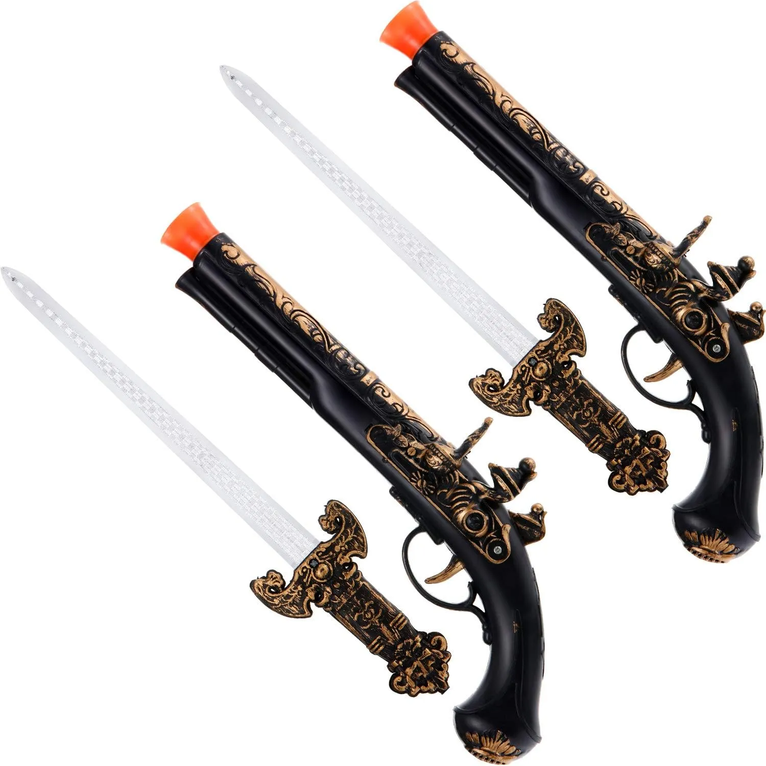 Boao 4 Pieces Plastic Pirate Sword Pirate Pistol Fake Buccaneer Sword Prop for Gifts Pirate Cosplay Party Halloween Costume Accessories