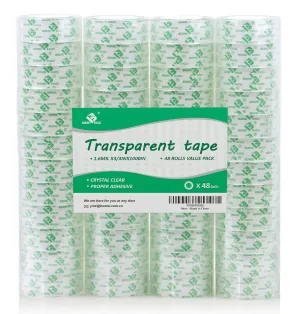BOMEI PACK 48 Rolls Crystal Clear Transparent Tape, Stationery Tape Refills Rolls for Dispenser, 3/4 in x 1000 in,1 inch Core, Gift Wrapping Tape for Office, School and Home