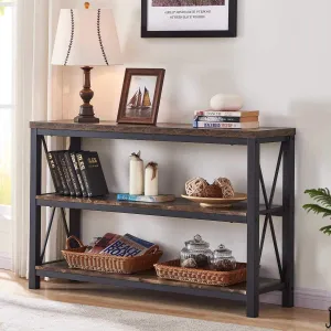 BON AUGURE Industrial Sofa Console Table for Entryway, 3 Tier Foyer Table for Hallway, Rustic Hall Tables Behind Couch (47 Inch, Rustic Brown)