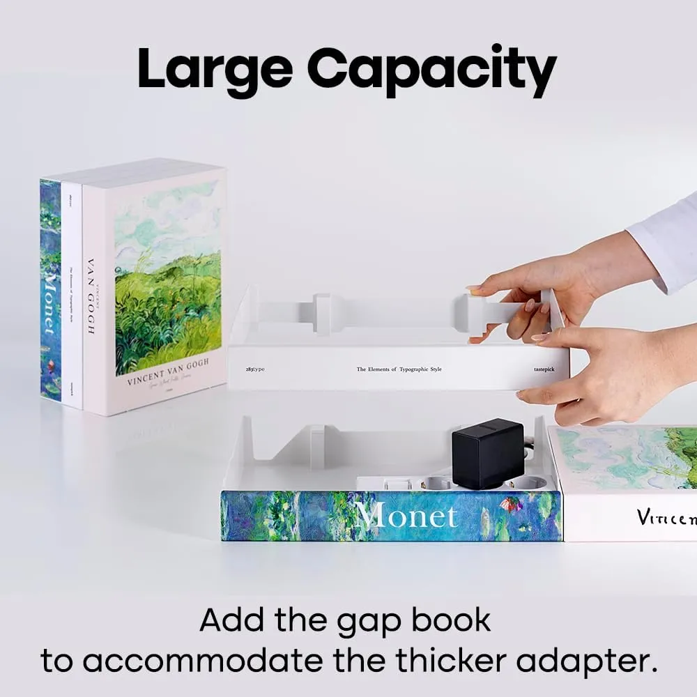 Book Shape Decorative Cable Management Box - Expandable Cable Organizer Box with Magnetic Closure for Home & Office (Gogh Monet, Large)