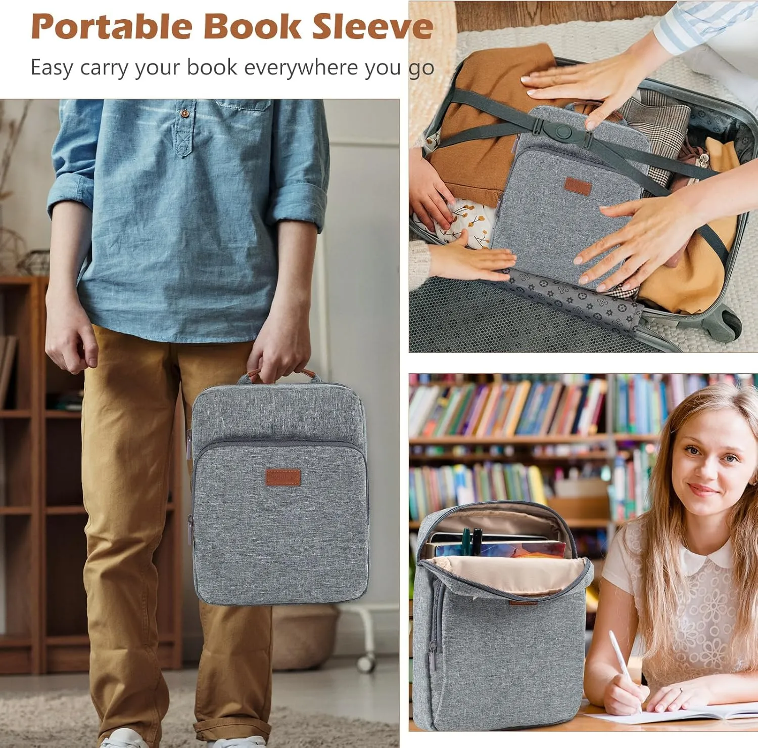 Book Sleeve with Zipper, Book Pouch 11" X 9", Book Protector Pouch, Book Sleeve for Book Lovers, Book Cover, Book Carrying Case for Book Accessories, Study Suppliers