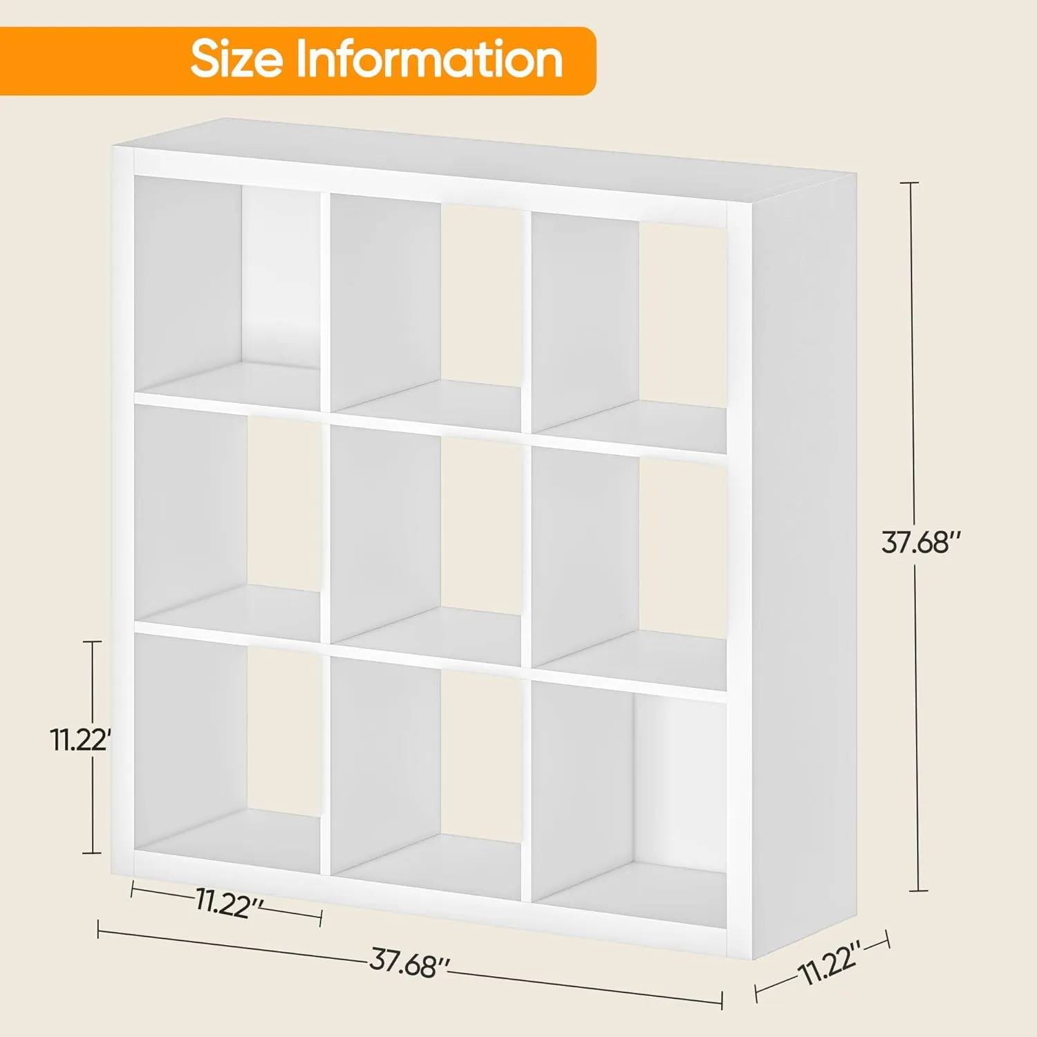 Bookshelf with Storage Bins, 9-Cube Storage Organizer Sturdy Wooden Bookcase Open Book Shelf, Multifunctional Cubicle Rack for Storage & Display, Furniture for Living Room Bedroom Office, White