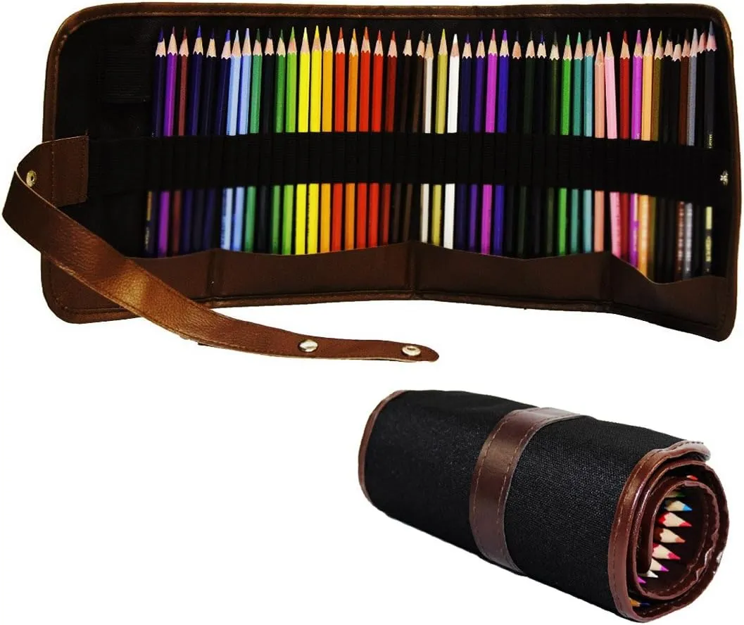 Bringsine Colored Pencils Set for Adult - 48 Colouring Pencils Leather Case Bag Adult Coloring Book Ideal for Christmas Gifts