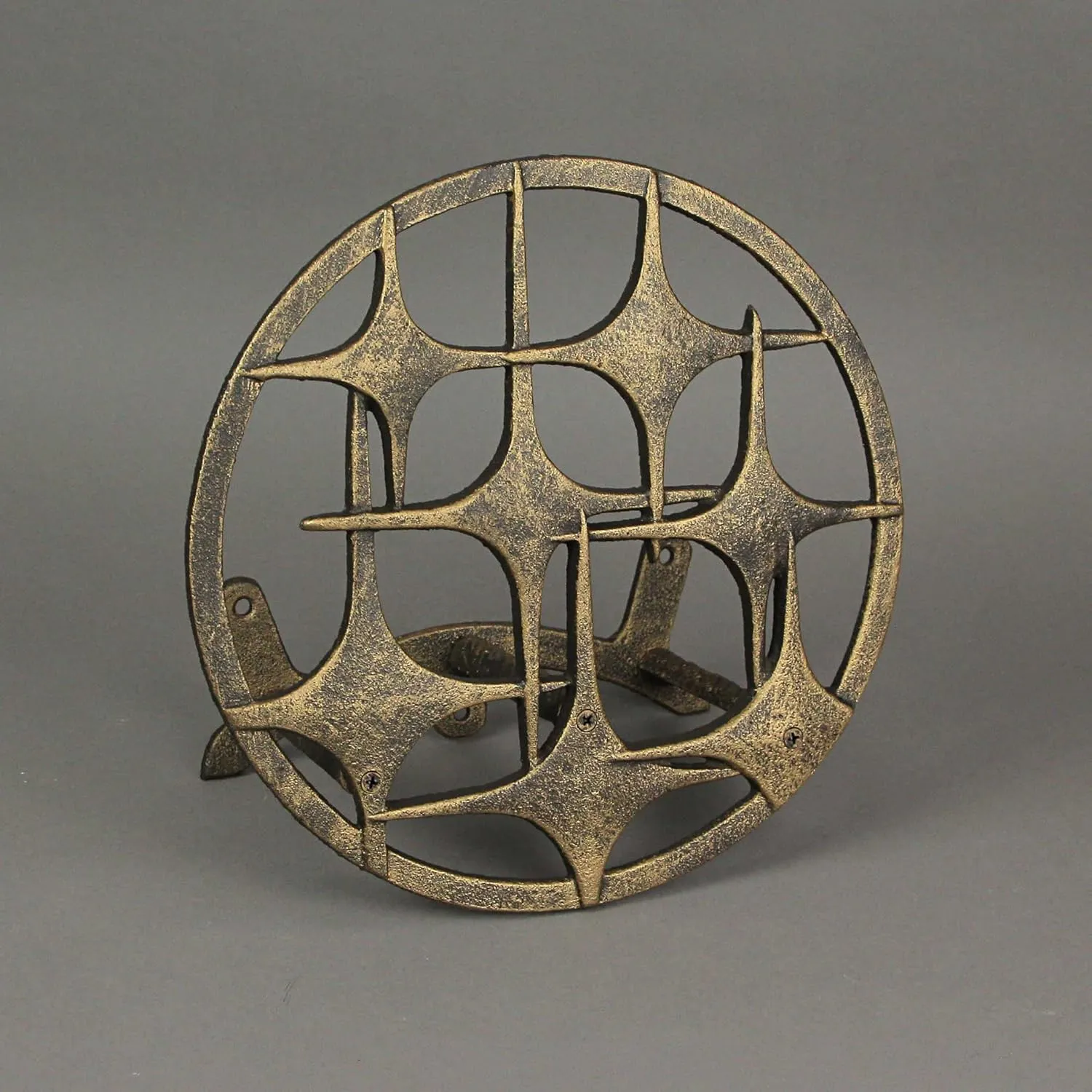 Bronze Finish Cast Iron MCM Stars Wall Mounted Hose Holder - Stylish Mid-Century Modern Garden Decor Solution - 11.5 Inches in Diameter, Weather-Resistant